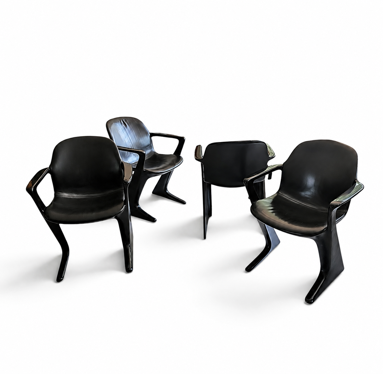 4 x Kangaroo Z-chair / Ernst Moeckl for Horn Collection 1960s / Black leather upholstery / Ernst Moeckl / Horn Collection