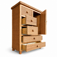 Vintage Wicker Dresser / Chest of Drawers in Boho Chic Coastal Style