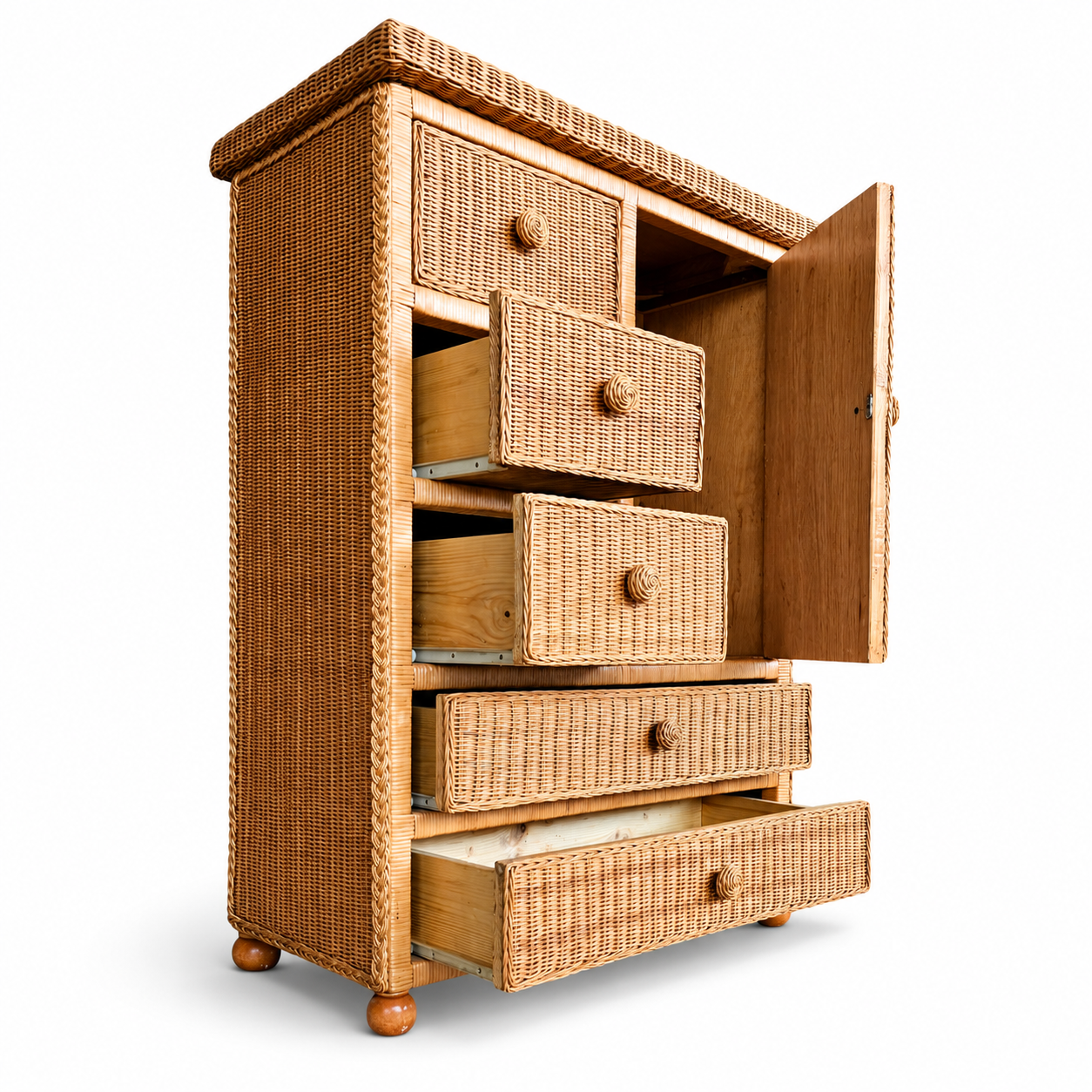 Vintage Wicker Dresser / Chest of Drawers in Boho Chic Coastal Style