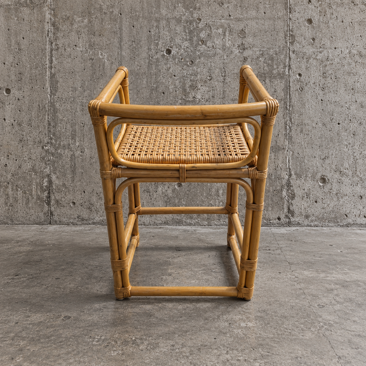 2 x rattan / bamboo stool / wicker seat / 1970s
