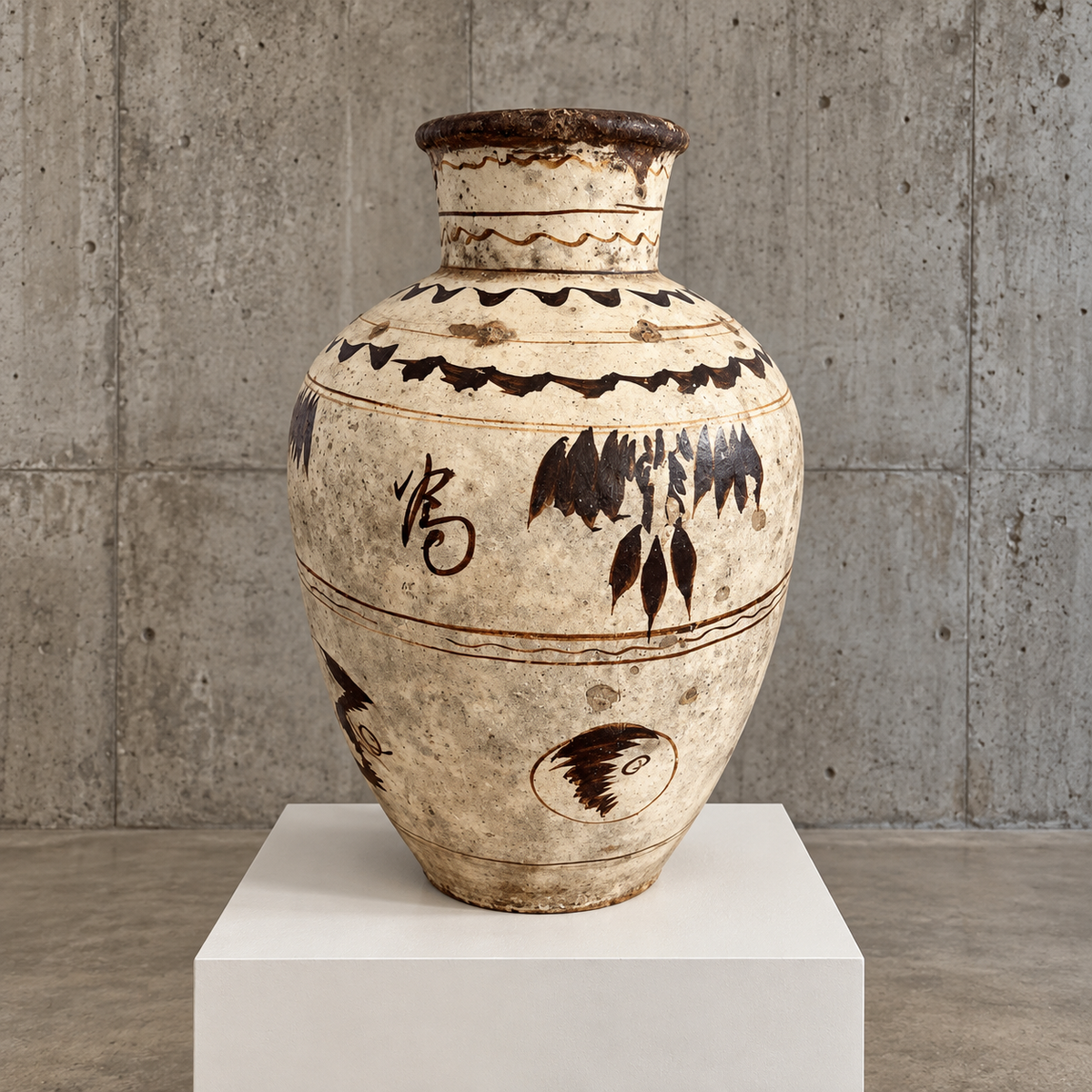 Chinese Cizhou earthenware wine pot from the Ming or Yuan dynasty