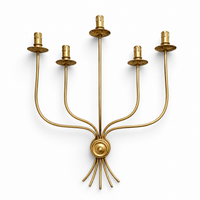 Large 5-arm metal brass painted wall sconce or candlestick featuring a sleek, minimalist mid-century design
