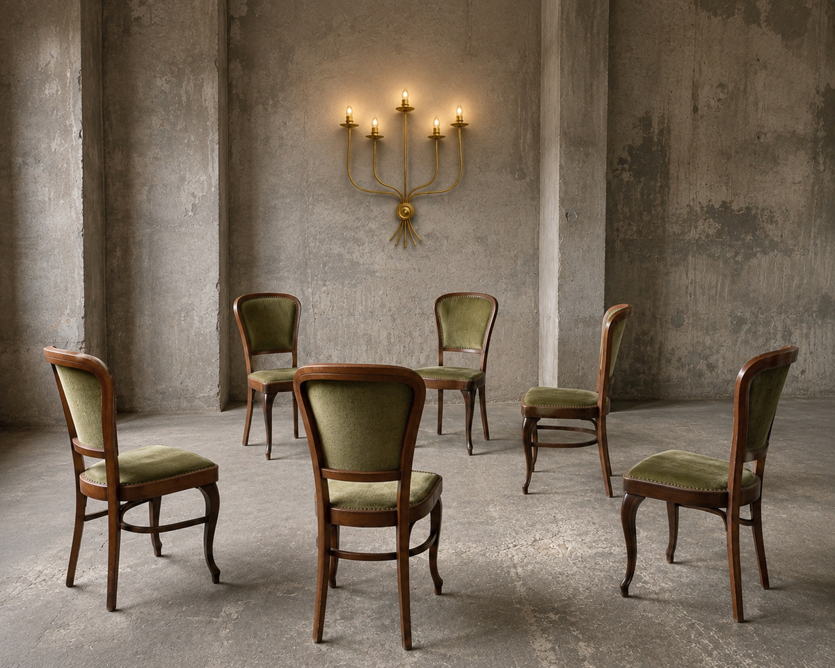 6 x Classic Thonet dining chairs / velvet upholstery / 1960s /