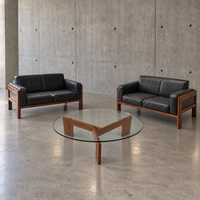 2 x very rare first edition Italian mid-century rosewood black leather sofa Bastiano by Afra Tobia Scarpa / Knoll / Gavina / 1950s