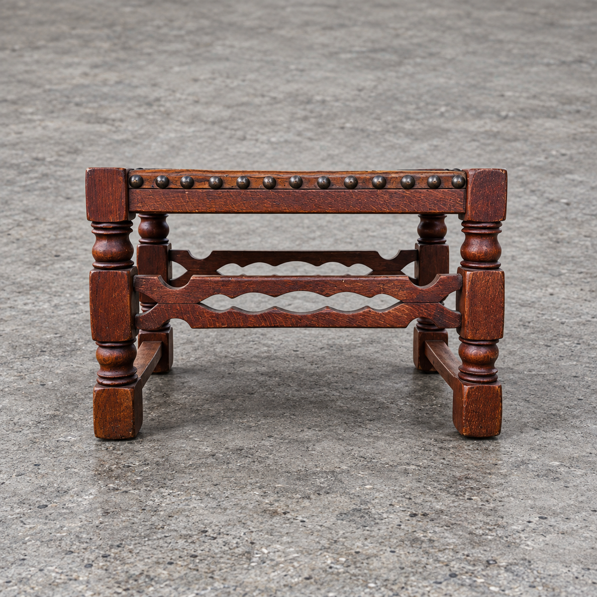 2 x Spanish footstool / wood leather / medieval-style / 1920s /