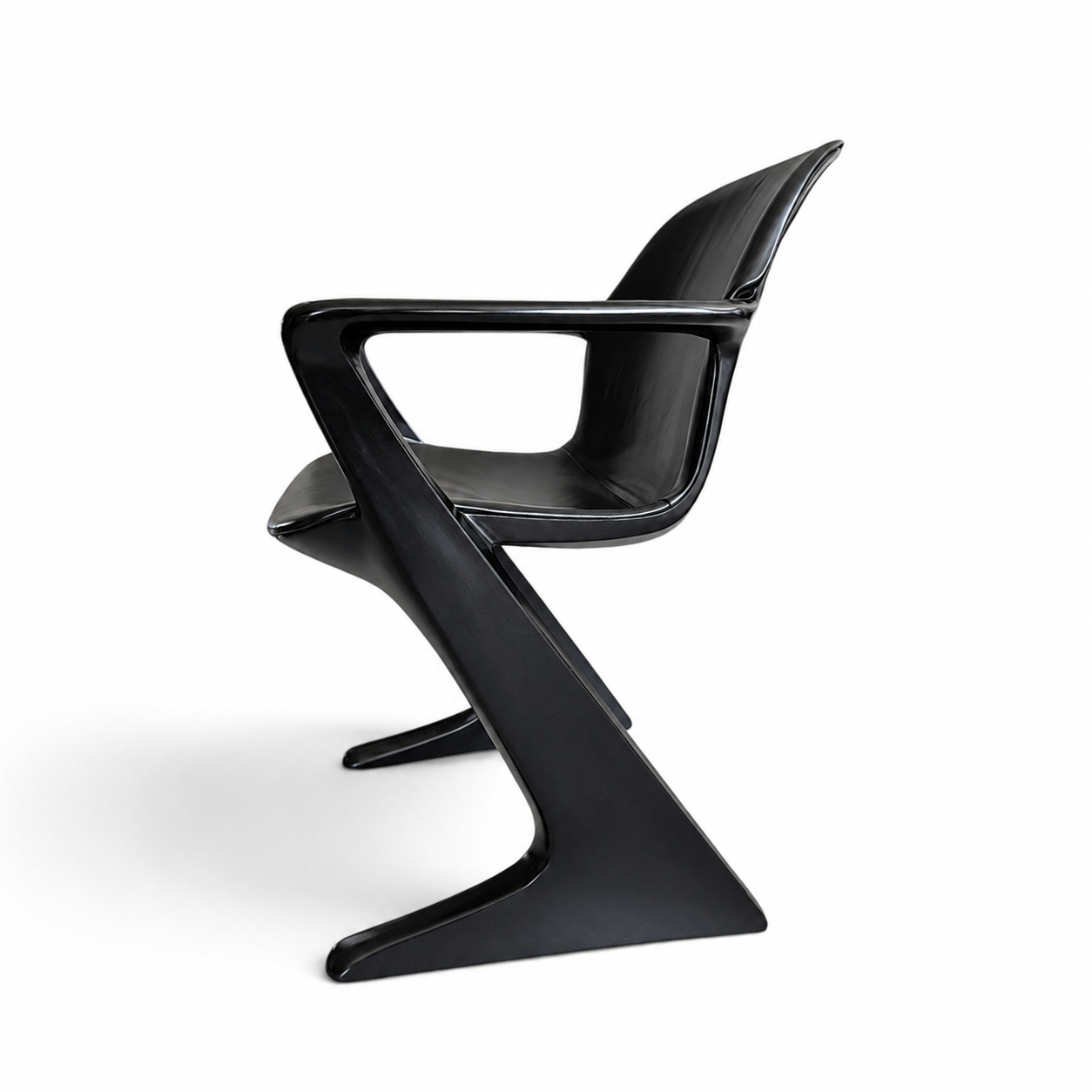 4 x Kangaroo Z-chair / Ernst Moeckl for Horn Collection 1960s / Black leather upholstery / Ernst Moeckl / Horn Collection