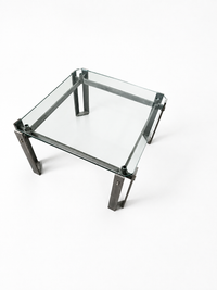 Brutalist coffee table / metal glass / 1980s / weighty