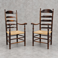 Early 20 th Century Handcrafted and Carved highback / Ladder Back Chairs /