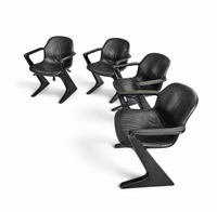 4 x Kangaroo Z-chair / Ernst Moeckl for Horn Collection 1960s / Black leather upholstery / Ernst Moeckl / Horn Collection
