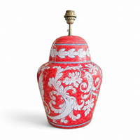 Baroque-style lamp / Decorated Sicilian ceramics / Baroque decoration on a red background