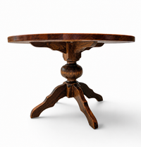 solid oak dining table / also known as a monastery table / with a sturdy central pedestal / Its heavy-duty construction