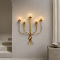 Large 5-arm metal brass painted wall sconce or candlestick featuring a sleek, minimalist mid-century design