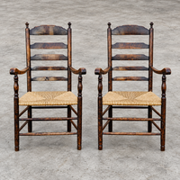 Early 20 th Century Handcrafted and Carved highback / Ladder Back Chairs /
