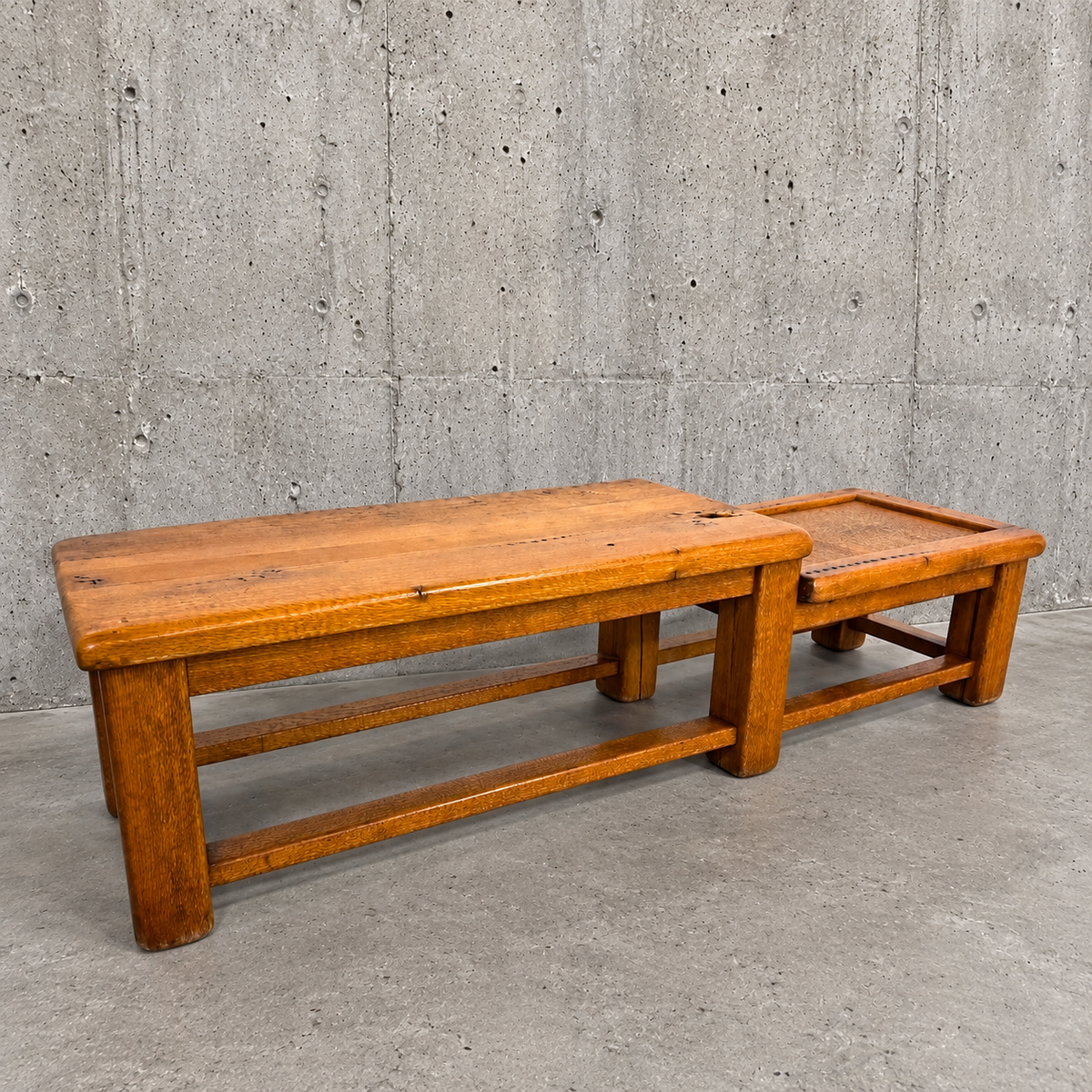 Frenche brutalist oak sidetable in 2 heights / 1950s