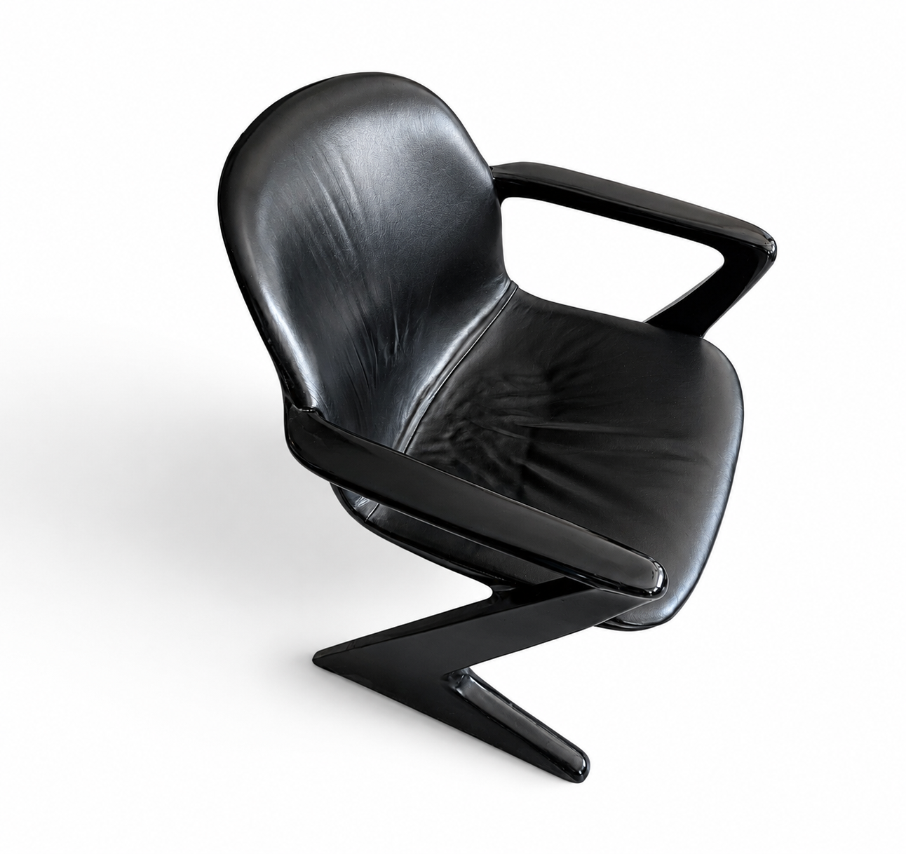 4 x Kangaroo Z-chair / Ernst Moeckl for Horn Collection 1960s / Black leather upholstery / Ernst Moeckl / Horn Collection