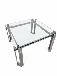 Brutalist coffee table / metal glass / 1980s / weighty
