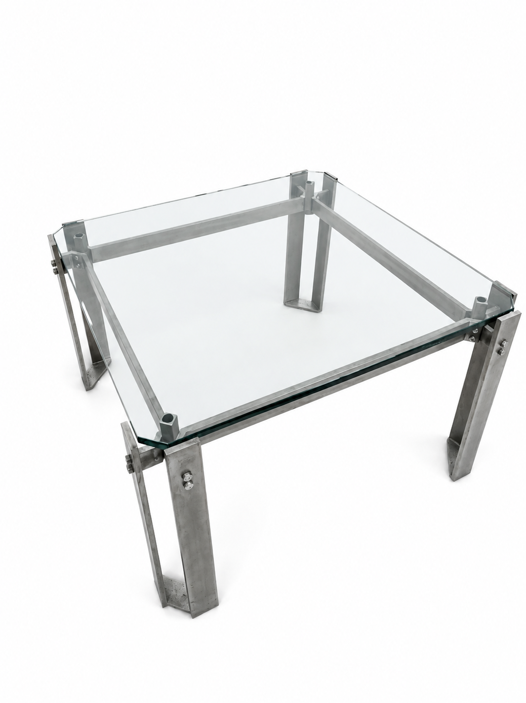 Brutalist coffee table / metal glass / 1980s / weighty
