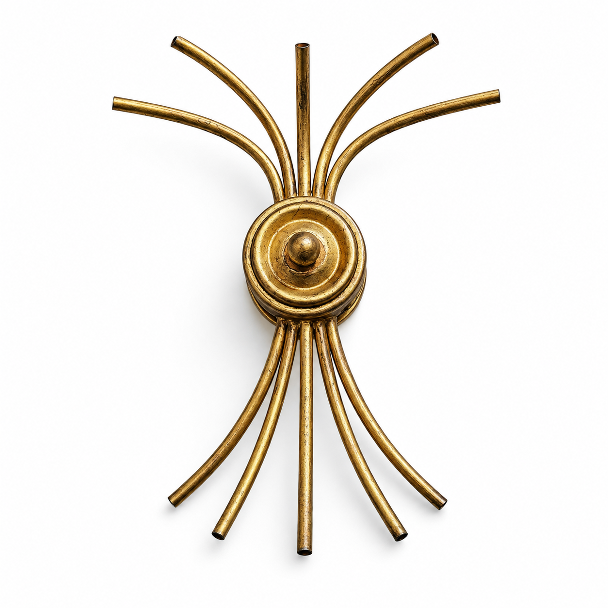 Large 5-arm metal brass painted wall sconce or candlestick featuring a sleek, minimalist mid-century design