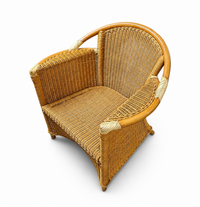 2 x Wicker and Bamboo Patio Chair / 1980s / Faux suede / Alcantara