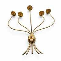 Large 5-arm metal brass painted wall sconce or candlestick featuring a sleek, minimalist mid-century design