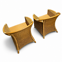 2 x Wicker and Bamboo Patio Chair / 1980s / Faux suede / Alcantara