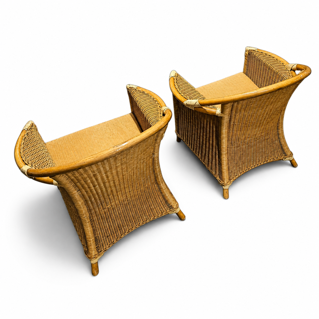 2 x Wicker and Bamboo Patio Chair / 1980s / Faux suede / Alcantara