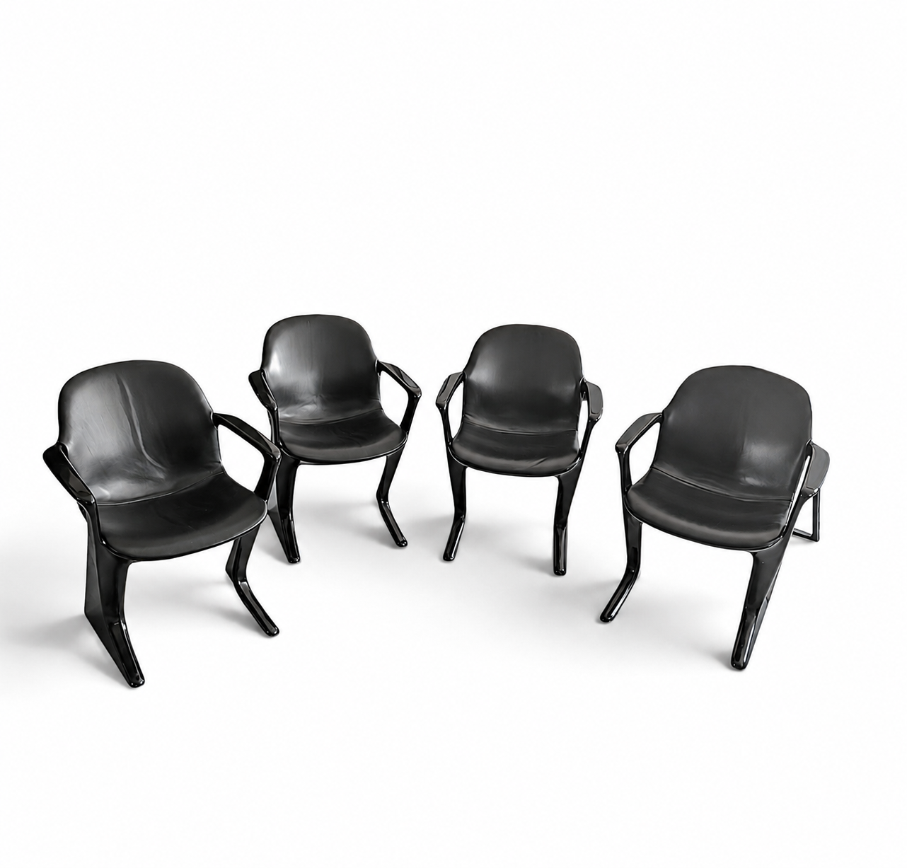 4 x Kangaroo Z-chair / Ernst Moeckl for Horn Collection 1960s / Black leather upholstery / Ernst Moeckl / Horn Collection