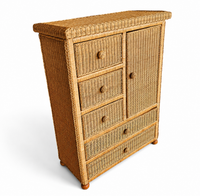 Vintage Wicker Dresser / Chest of Drawers in Boho Chic Coastal Style