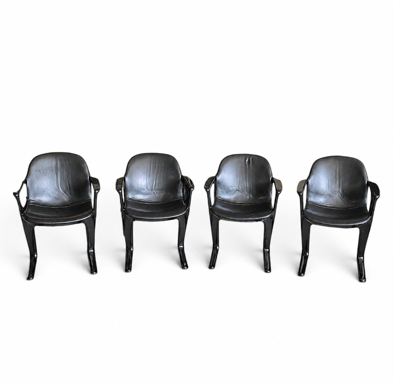 4 x Kangaroo Z-chair / Ernst Moeckl for Horn Collection 1960s / Black leather upholstery / Ernst Moeckl / Horn Collection