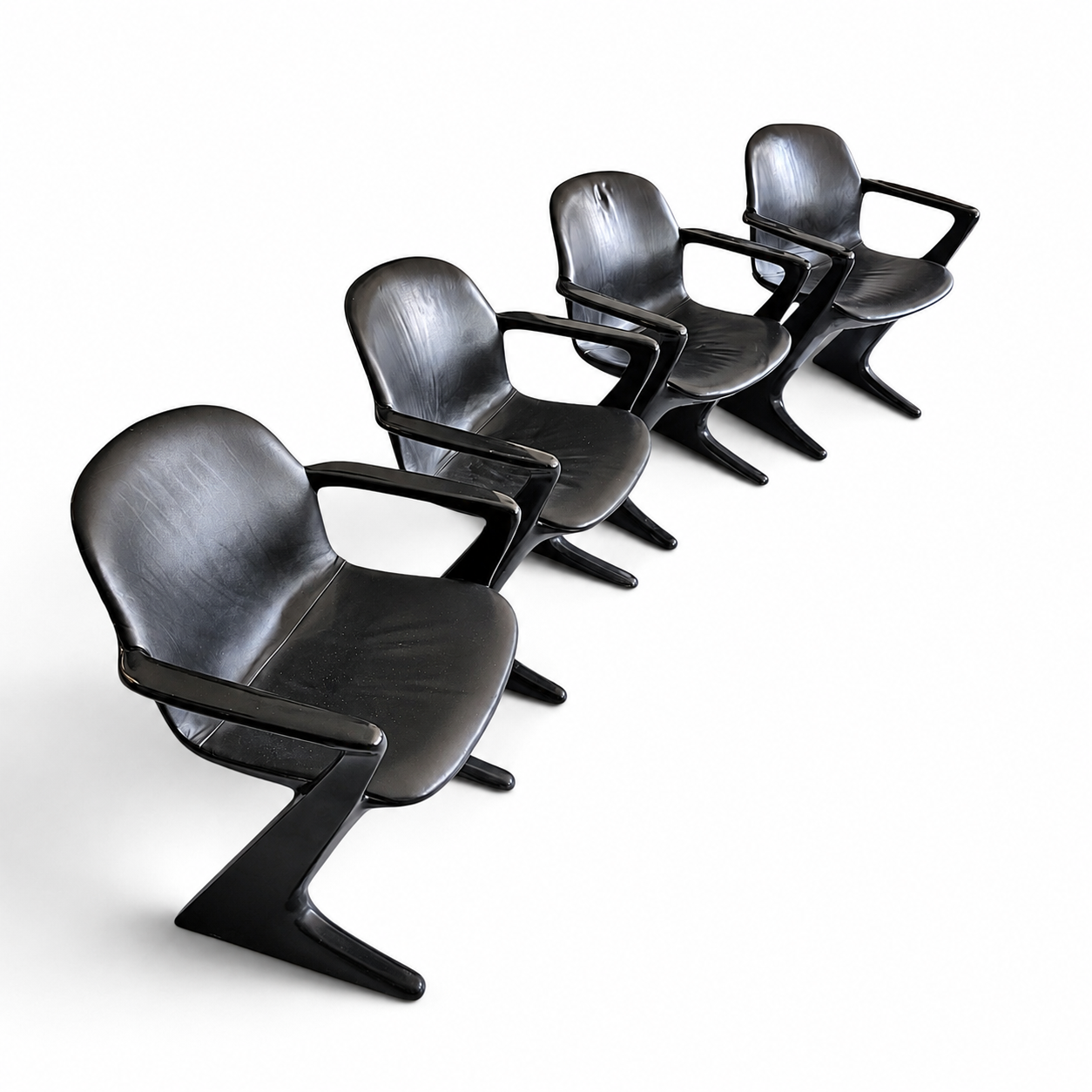 4 x Kangaroo Z-chair / Ernst Moeckl for Horn Collection 1960s / Black leather upholstery / Ernst Moeckl / Horn Collection