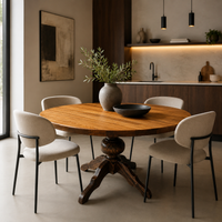 solid oak dining table / also known as a monastery table / with a sturdy central pedestal / Its heavy-duty construction