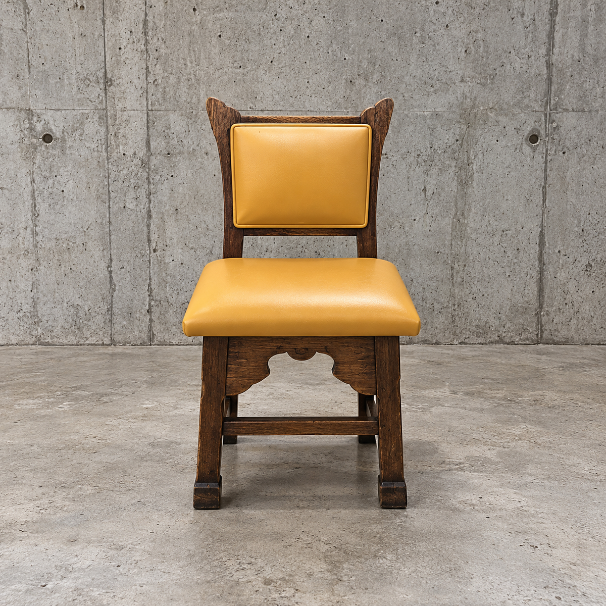 4 x oak brutalist dining chairs / side chairs / leather / 1960s