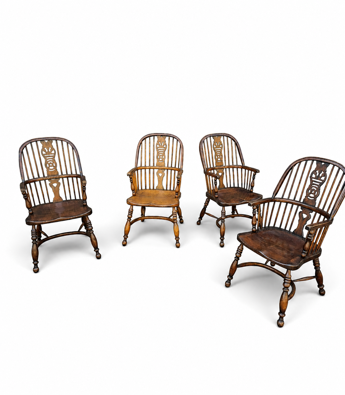 9 x RAC / Royal Antique Collection / Oak wheelback Windsor armchairs / 1980s