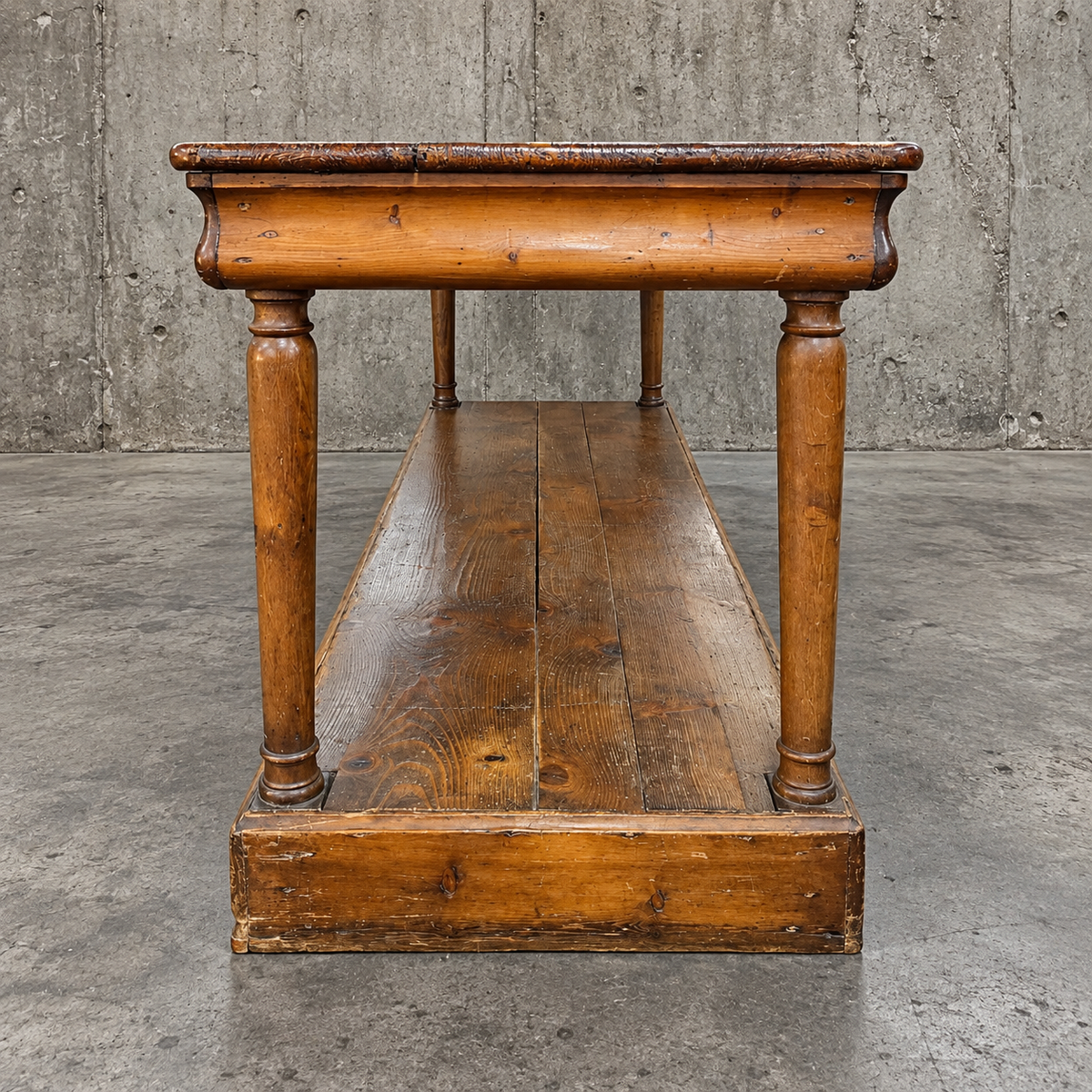 Antique French draper's table / 2 x drawers / Pinewood / 1900s
