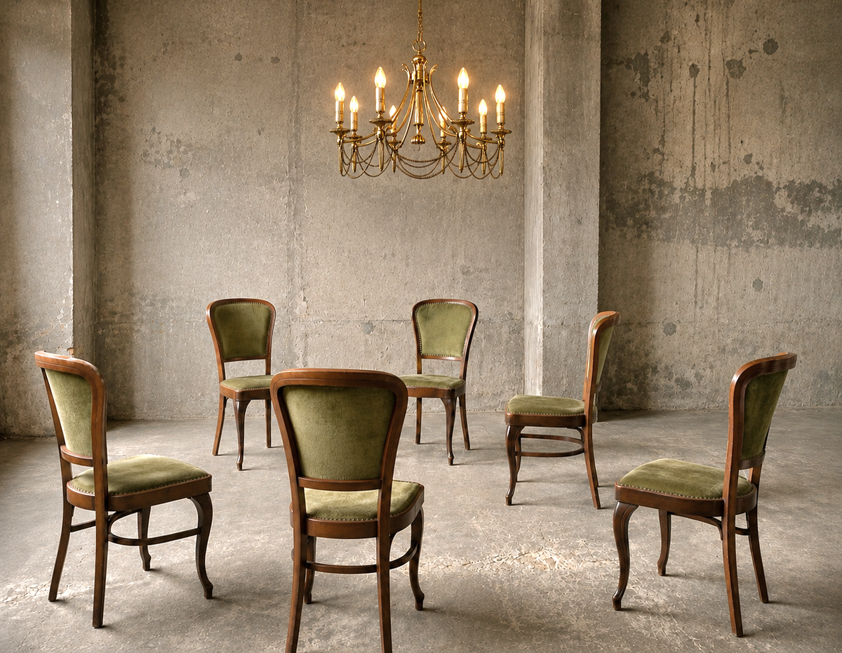 6 x Classic Thonet dining chairs / velvet upholstery / 1960s /