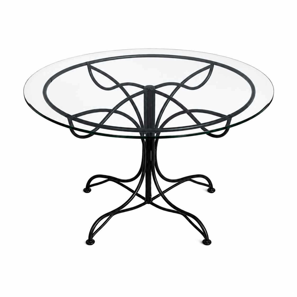 Wrought iron Frédéric Weinberg dining set with glass top / 1970s