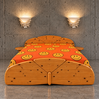 Solid pine wood double bed / 1980s