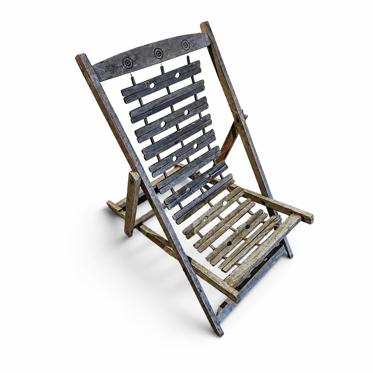 2 x  weighty solid foldable wooden colonial deckchair / deck chair / 1960s