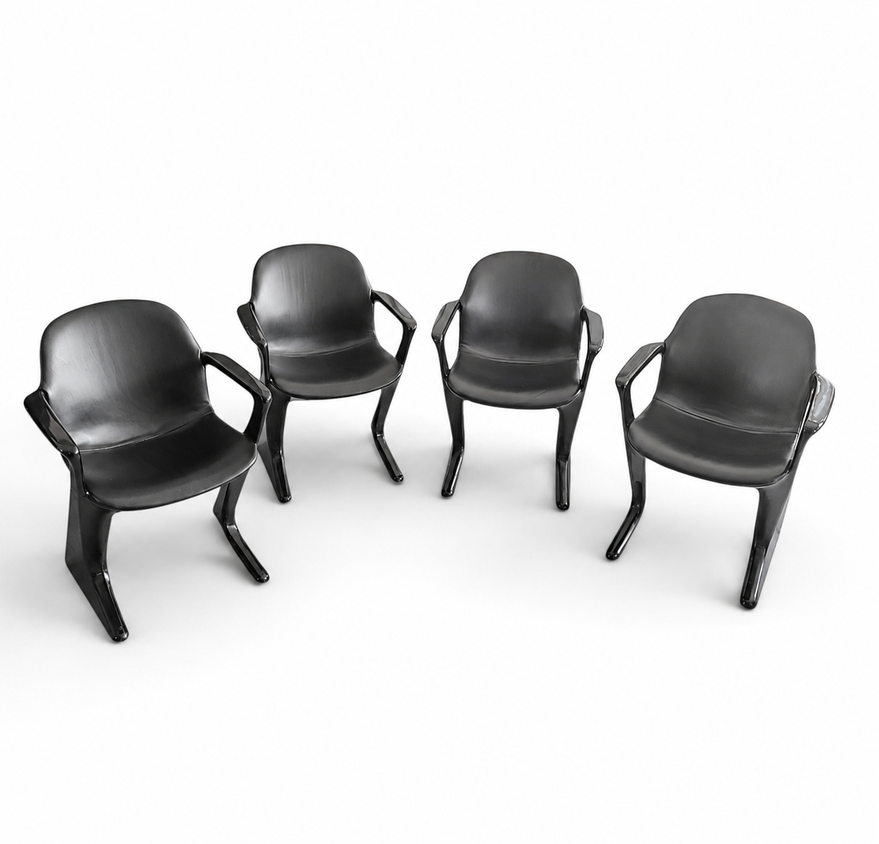 4 x Kangaroo Z-chair / Ernst Moeckl for Horn Collection 1960s / Black leather upholstery / Ernst Moeckl / Horn Collection