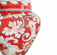 Baroque-style lamp / Decorated Sicilian ceramics / Baroque decoration on a red background