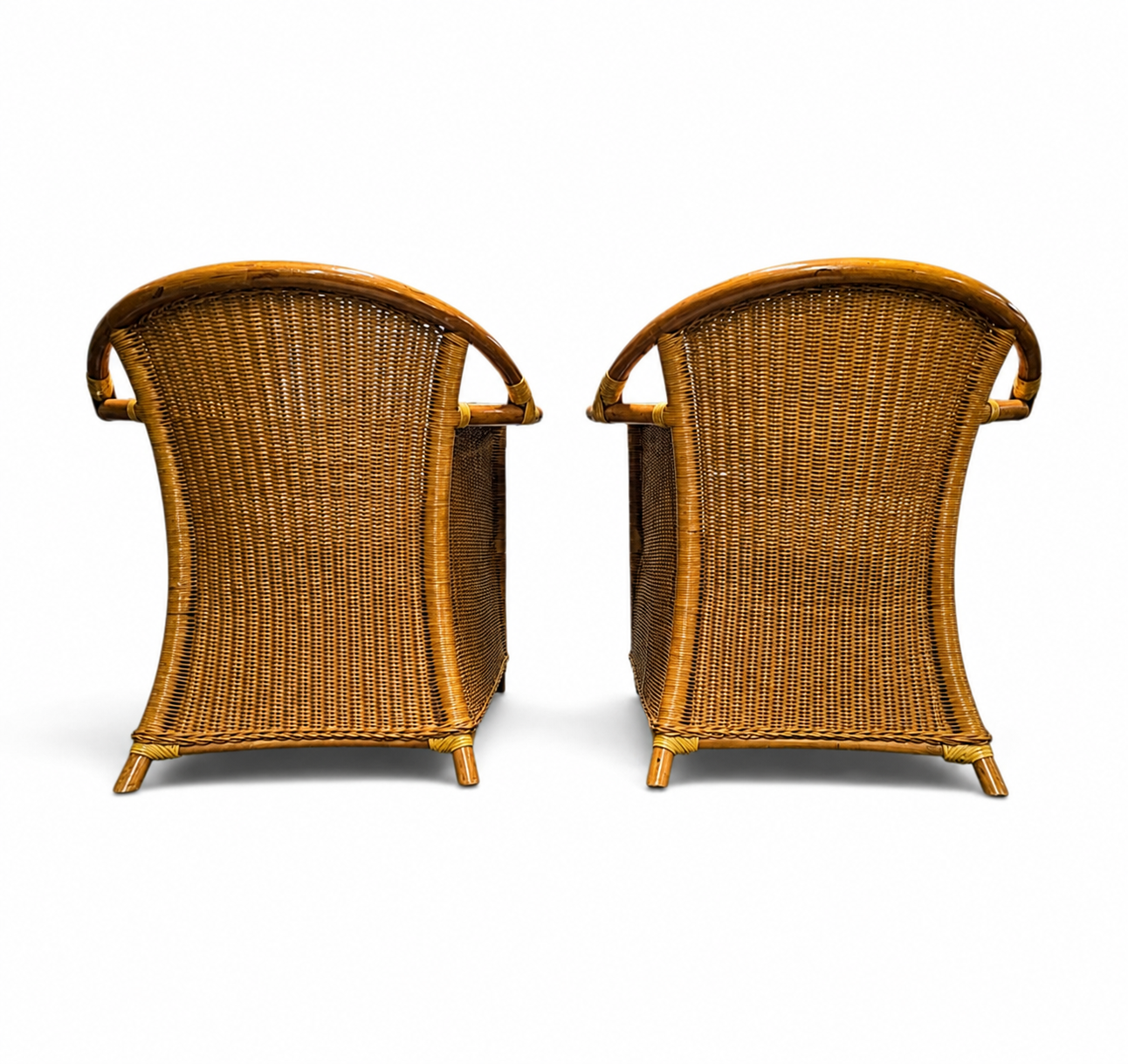 2 x Wicker and Bamboo Patio Chair / 1980s / Faux suede / Alcantara