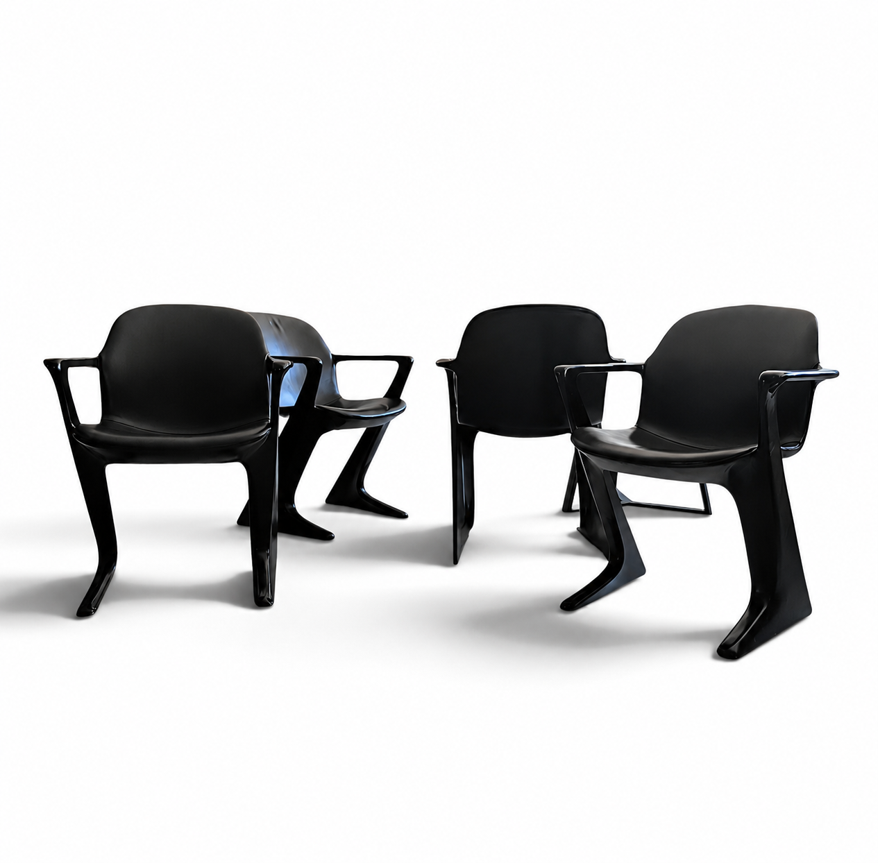 4 x Kangaroo Z-chair / Ernst Moeckl for Horn Collection 1960s / Black leather upholstery / Ernst Moeckl / Horn Collection