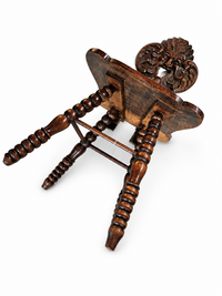 Swiss Alpine Hall / Side chair / Fratzenstuhl / Hardwood chair on turned legs and a carved backrest in the form of a mask / 1930s