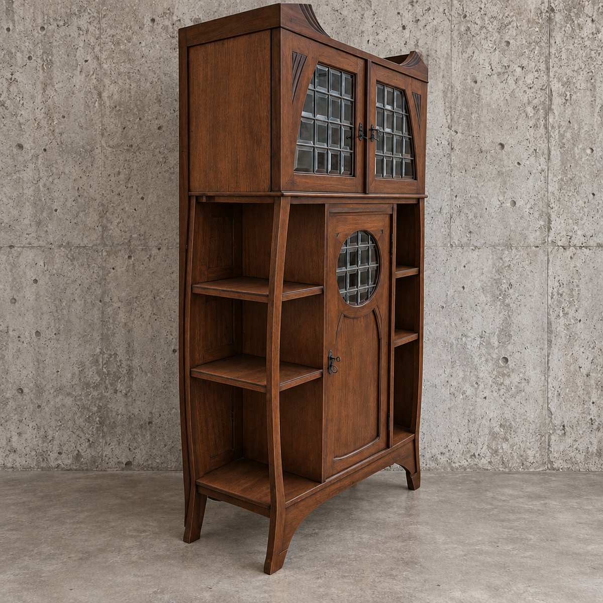 Eclectic design / Art Nouveau / Jugendstil / Oak sideboard / 1960s / Height 190 cm