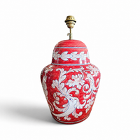 Baroque-style lamp / Decorated Sicilian ceramics / Baroque decoration on a red background