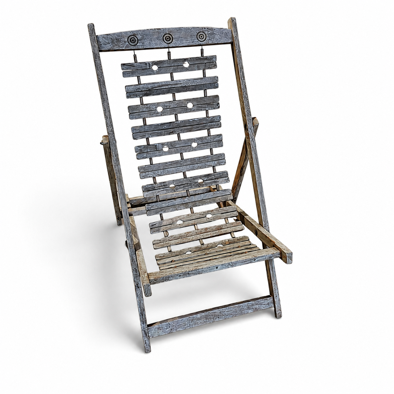 2 x  weighty solid foldable wooden colonial deckchair / deck chair / 1960s
