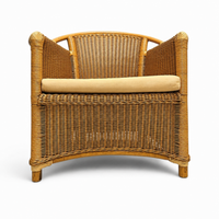 2 x Wicker and Bamboo Patio Chair / 1980s / Faux suede / Alcantara