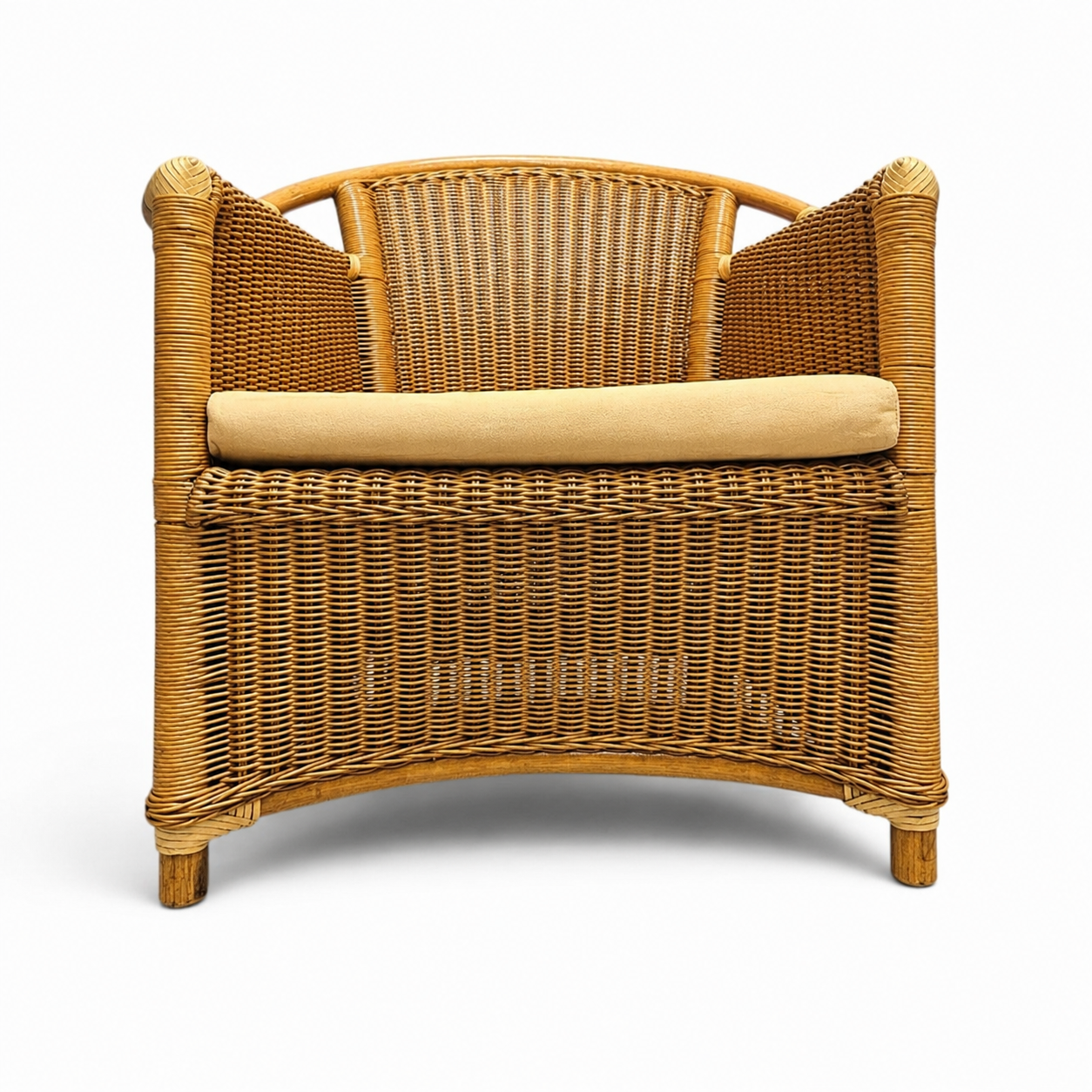 2 x Wicker and Bamboo Patio Chair / 1980s / Faux suede / Alcantara