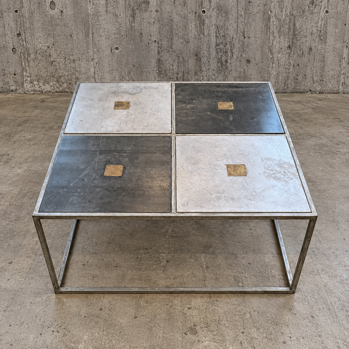 Set of three industrial / brutalist side / coffee tables / 1990s