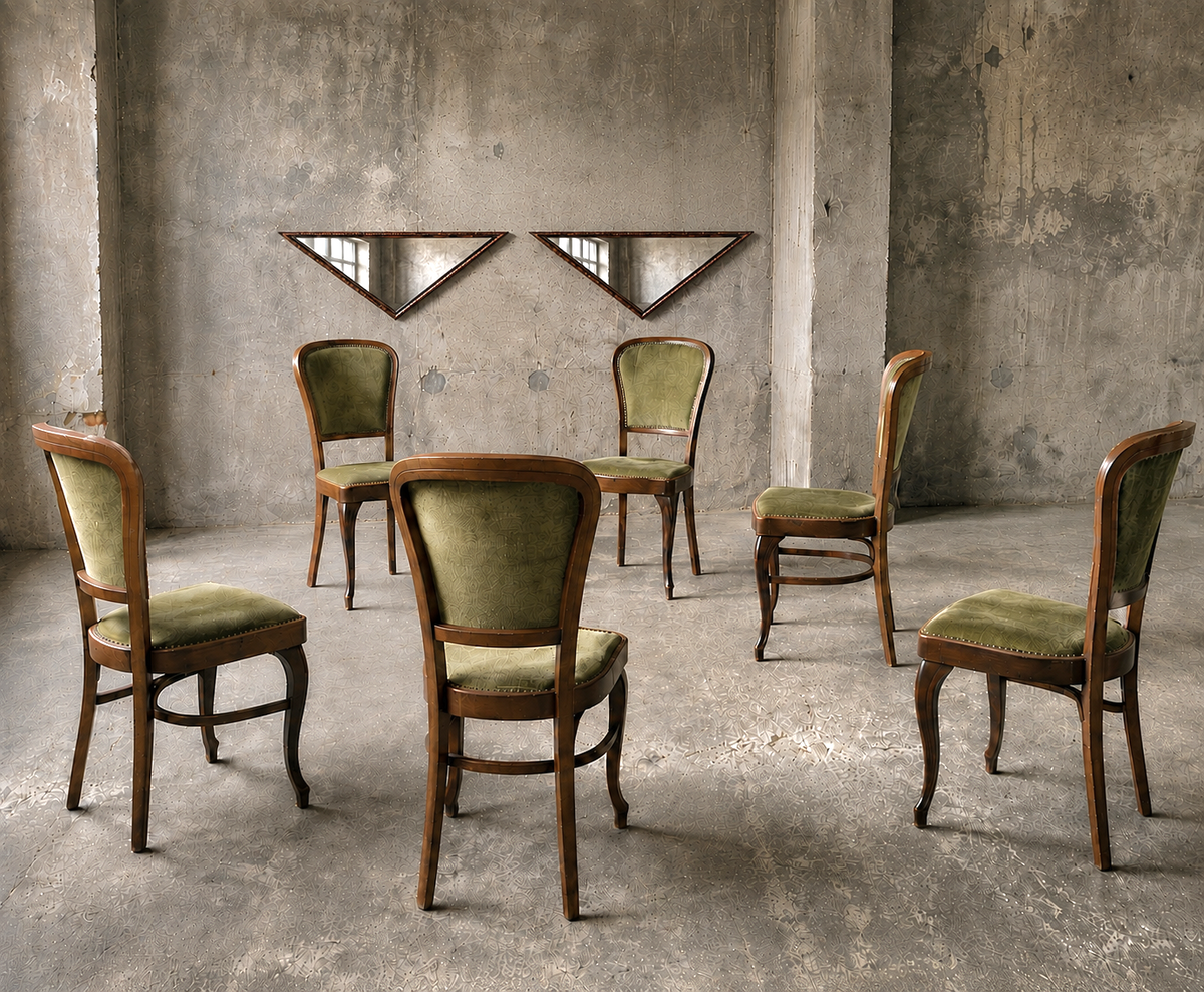 6 x Classic Thonet dining chairs / velvet upholstery / 1960s /